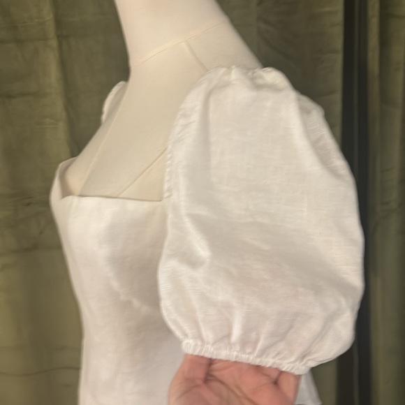 Reformation 100% linen Elegant White Puff Sleeve midi Dress, US12 - Picture 7 of 12
